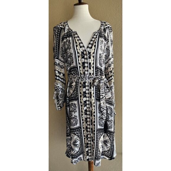 Hale Bob Mischa Button Up Long Sleeve Belt Print Maxi Dress Size M $283 - Picture 3 of 10
